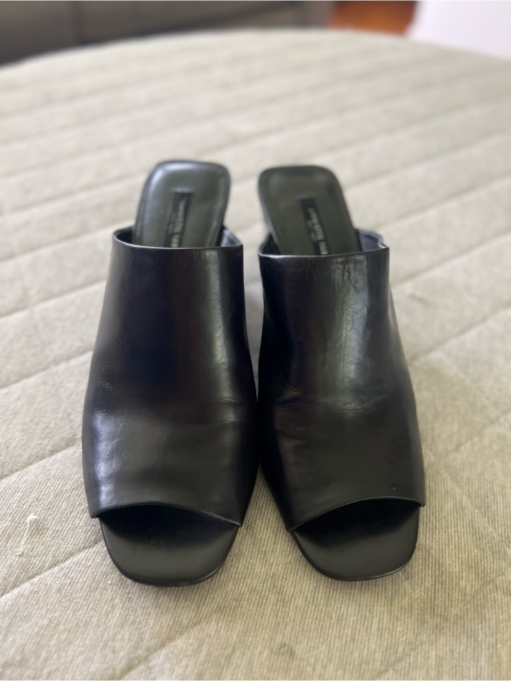 LAFAYETTE 148 New York Sz 8 Black Leather Hayvin Mule Wedge Orig $450